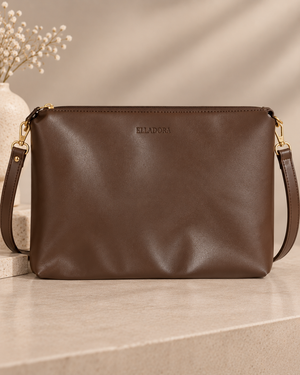 ELLADORA Unisex 14 Inch Laptop Bag – Vegan Leather Crossbody Office & Travel Bag – Tan